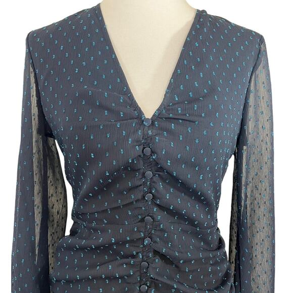 Leith Dress Navy Blue Fitted Sheer Long Sleeve Button Detail Size Medium - Picture 2 of 6